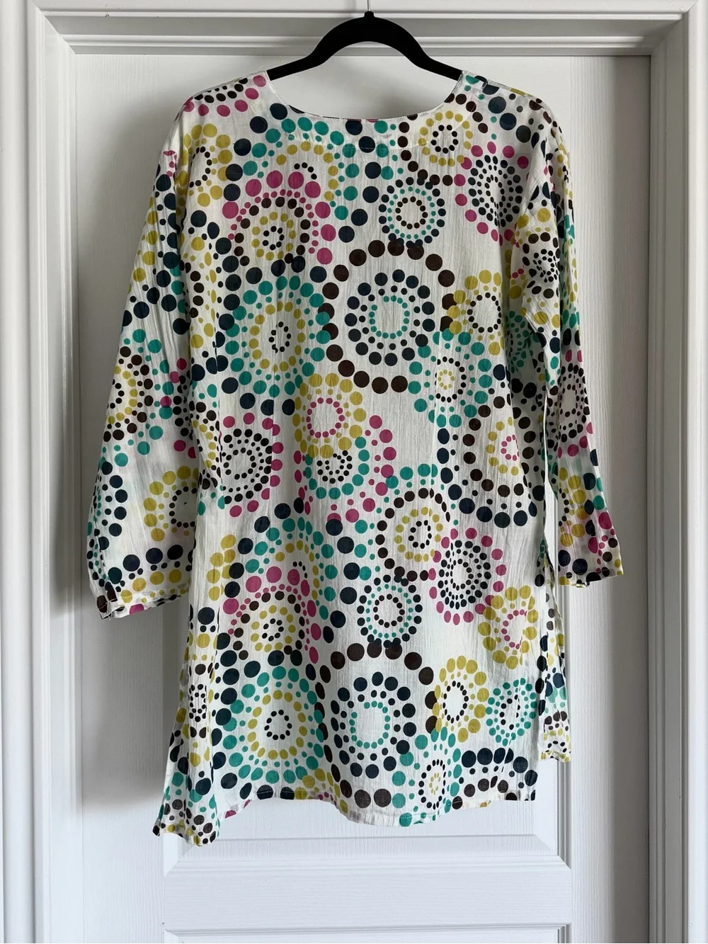 💠 Linen Dot-Print Swim Cover-Up Multicolor Tunic Size L
